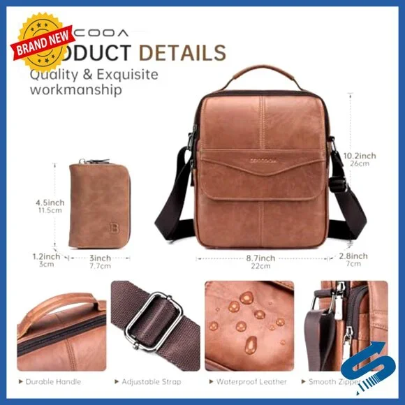 Genuine Leather Messenger Bag Crossbody Shoulder Bag Men's Big Capacity